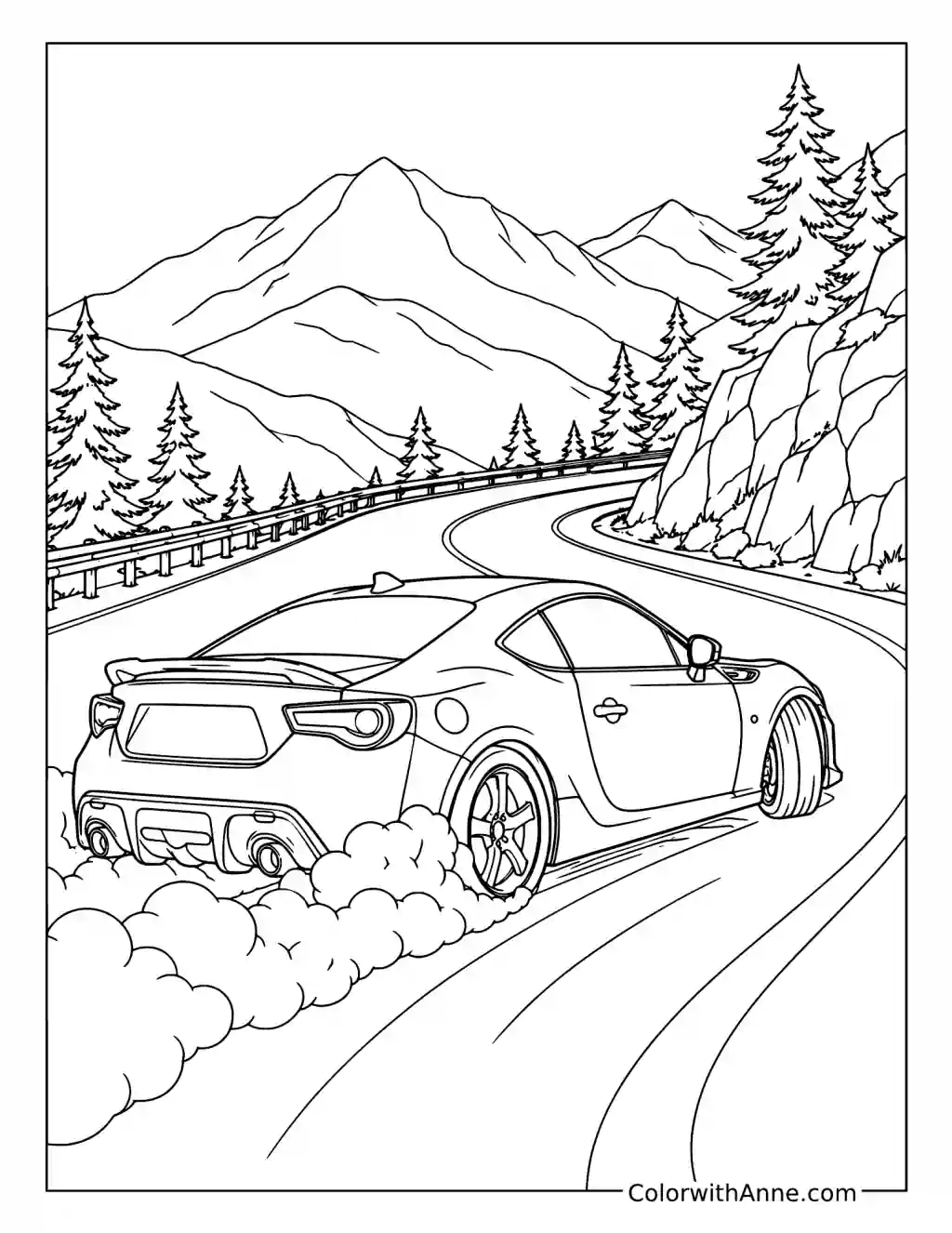 Sports Coupe Drifting Around Mountain Hairpin coloring page