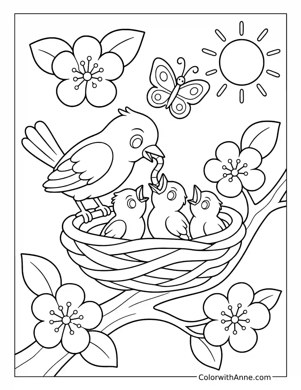 Spring Bird Nest coloring page