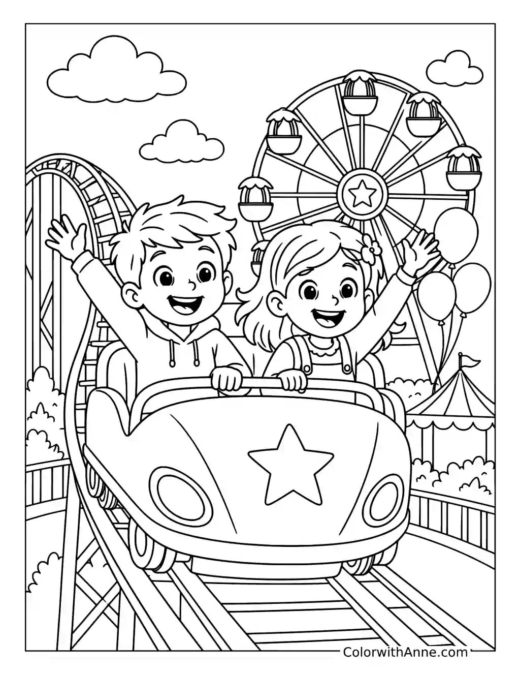 Spring Break Amusement Park Adventure coloring page