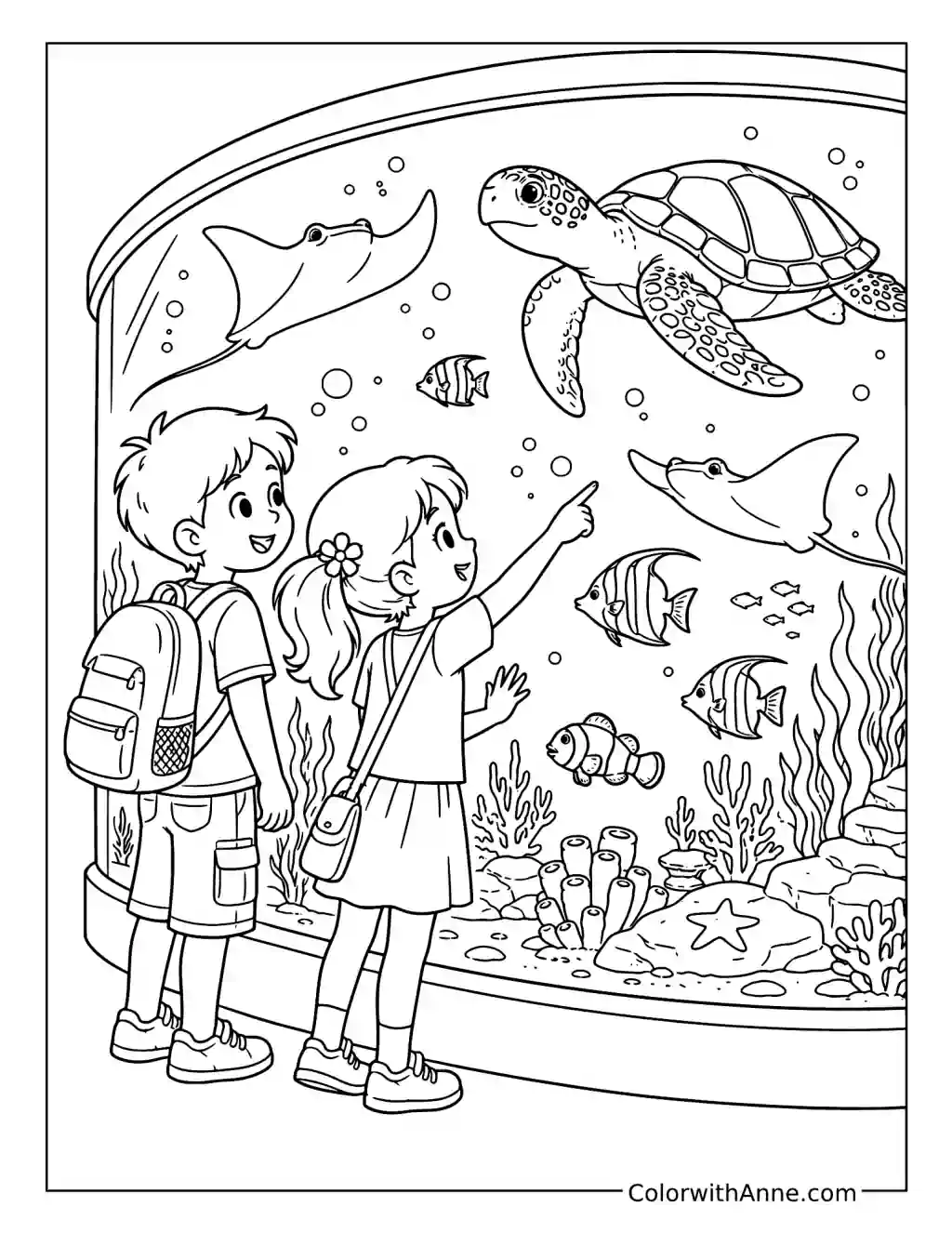 Spring Break Aquarium Visit coloring page