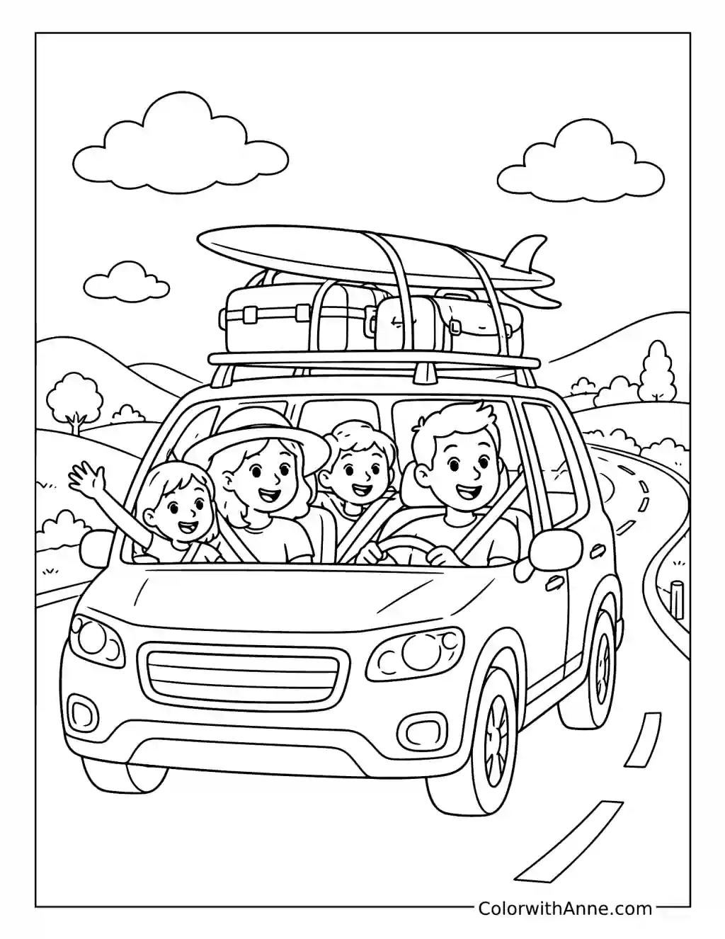 Spring Break Family Road Trip coloring page