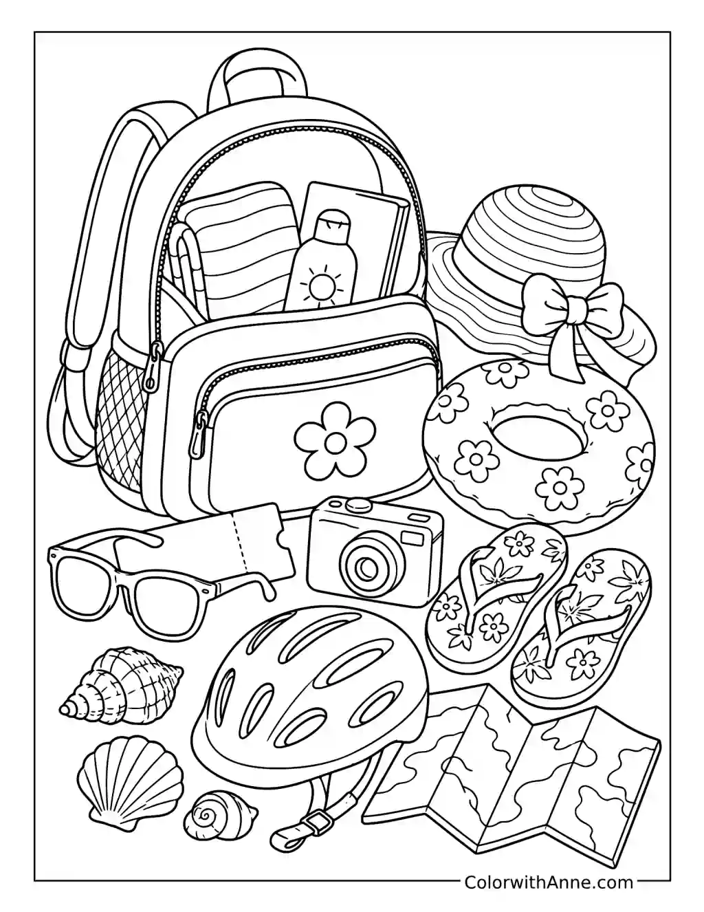 Spring Break Vacation Essentials coloring page