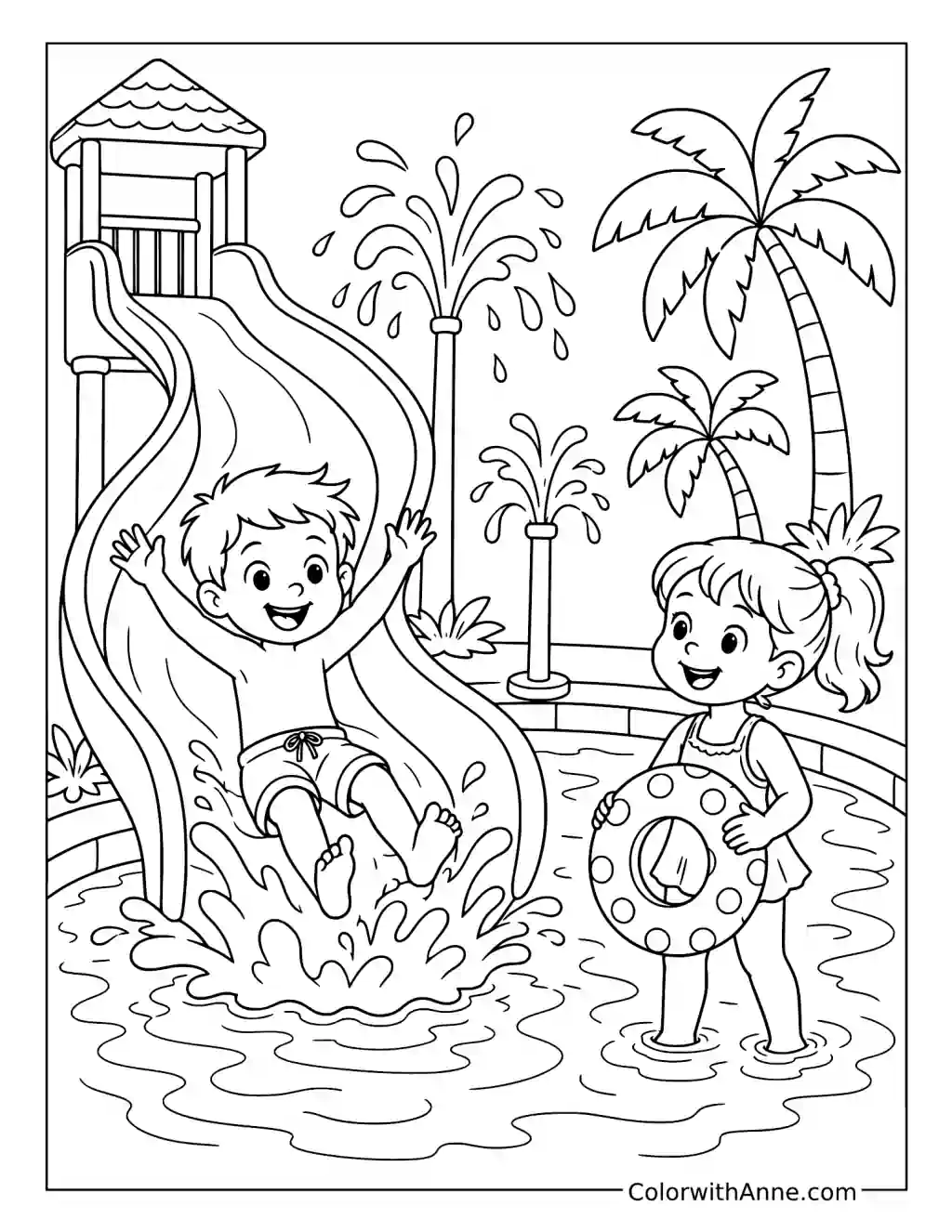 Spring Break Water Park Adventure coloring page