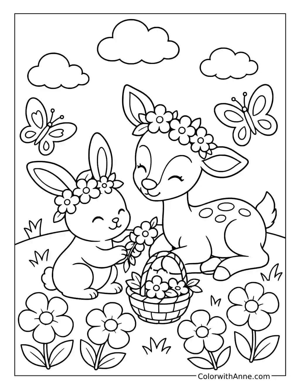 Spring Flower Crown Friends coloring page