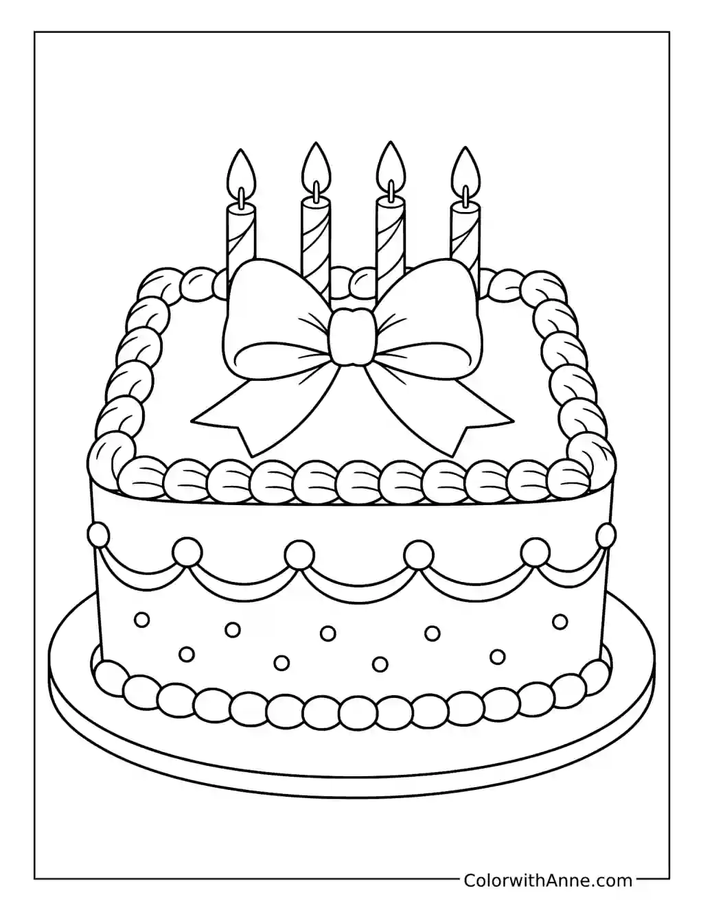 Square Bow Birthday Cake coloring page