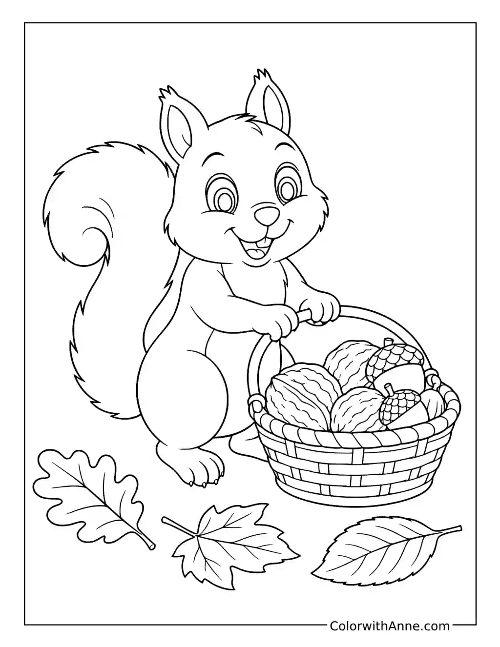 Squirrel Holding a Nut Basket coloring page