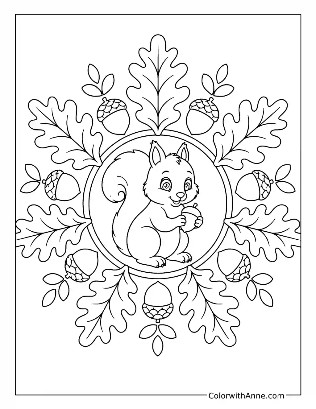 Squirrel in an Oak Leaf Mandala coloring page