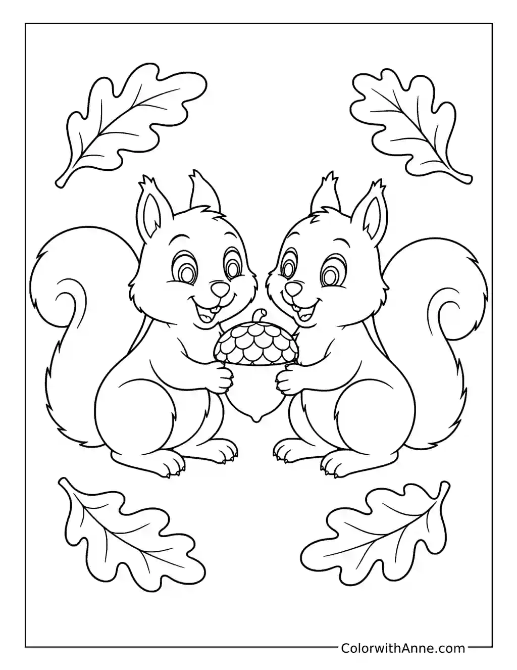 Squirrels Sharing an Acorn coloring page