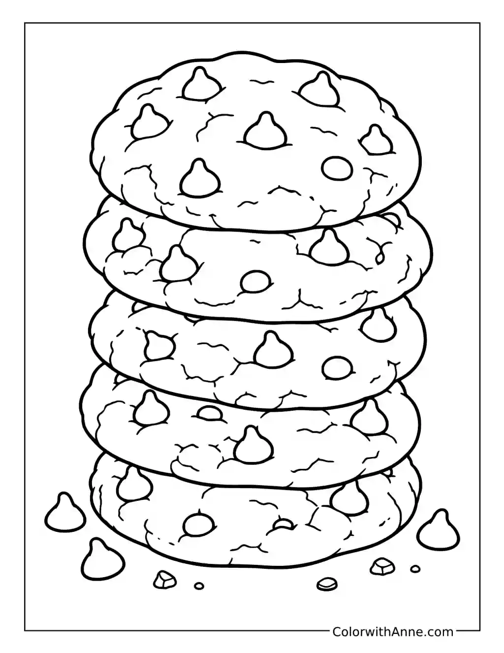 Stacked Chocolate Chip Cookies coloring page