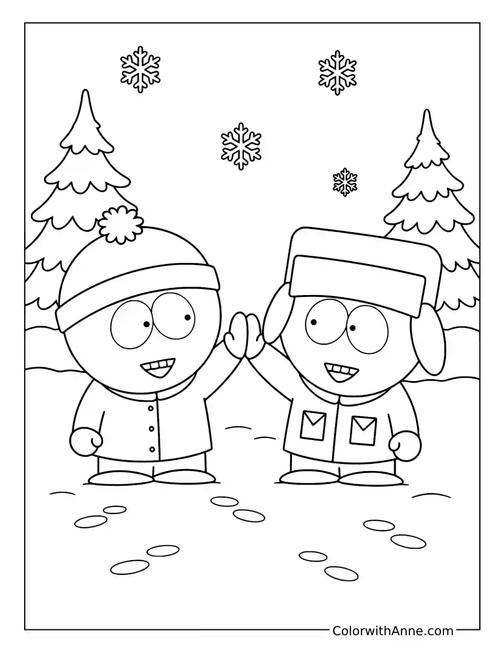 Stan and Kyle’s Snowy High-Five coloring page