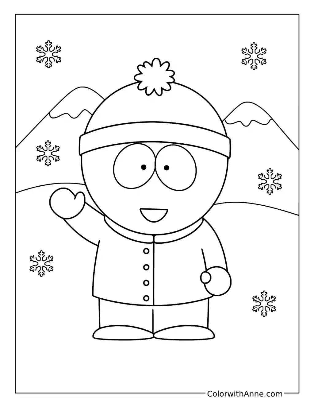 Stan Marsh Waving in Snowy Mountains coloring page