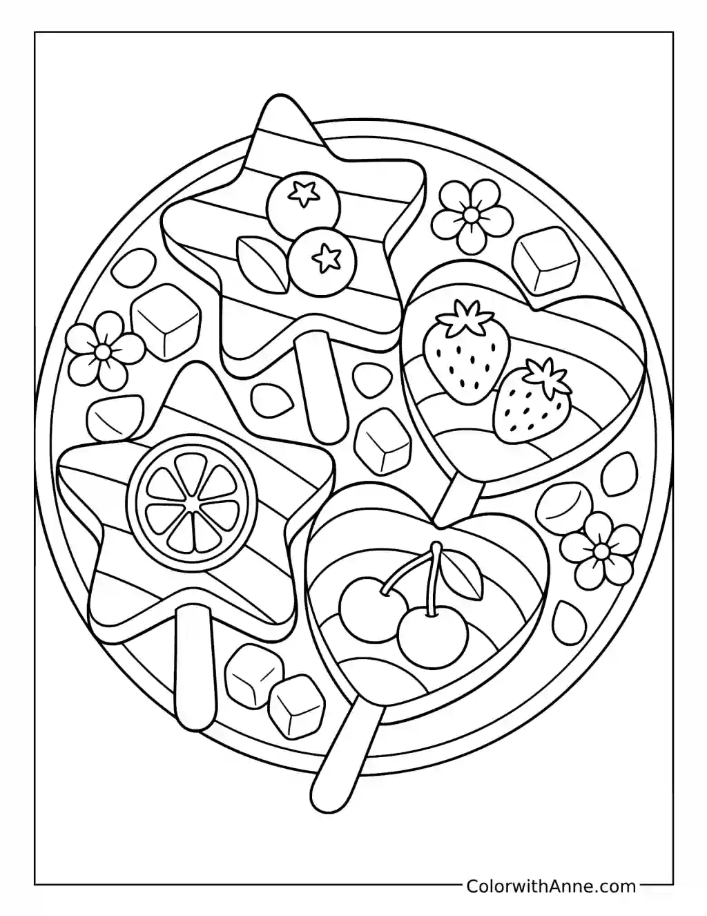 Star and Heart Popsicles on a Platter coloring page