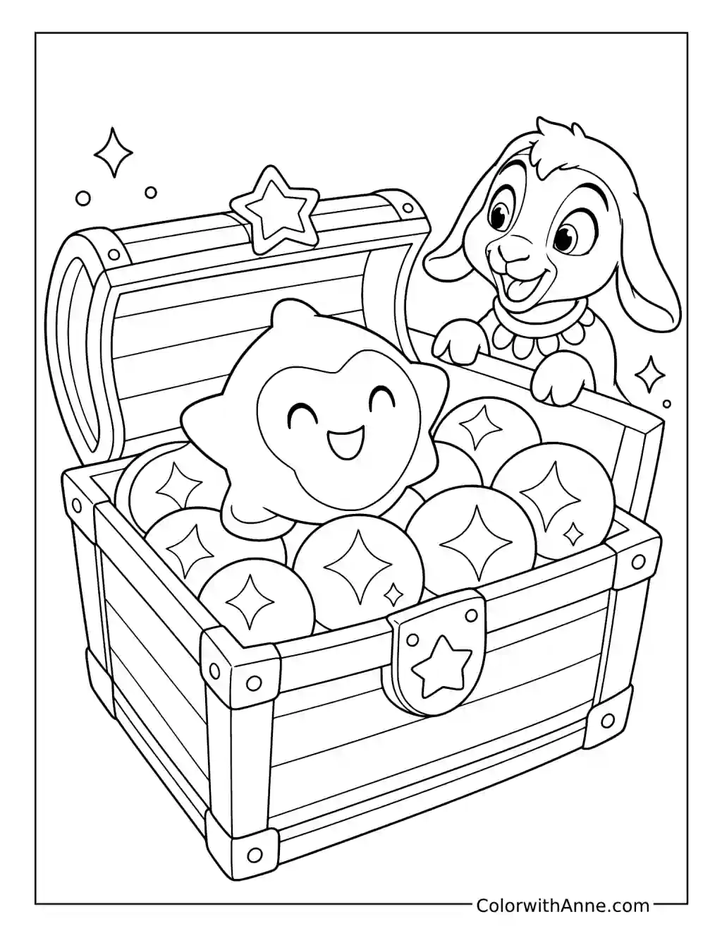 Star and Valentino with the Wish Treasure Chest coloring page