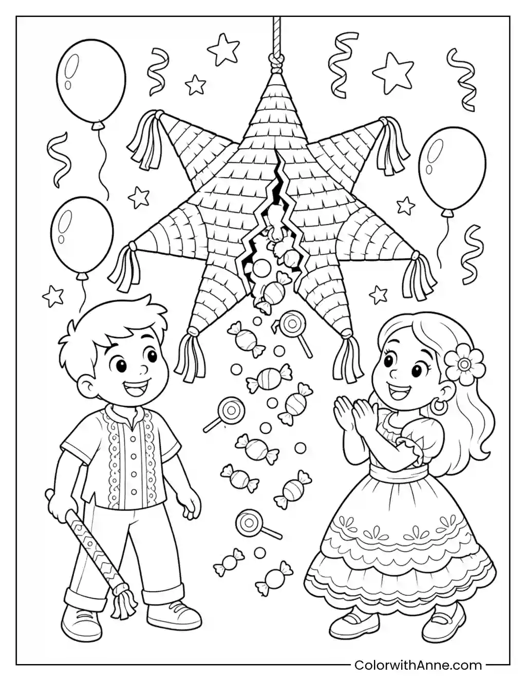Star Piñata Party coloring page