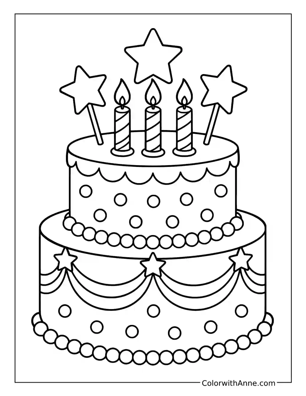 Star Topper Two-Tier Birthday Cake coloring page