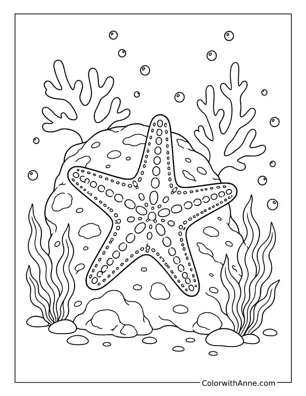 Starfish Against a Coral-Covered Rock coloring page