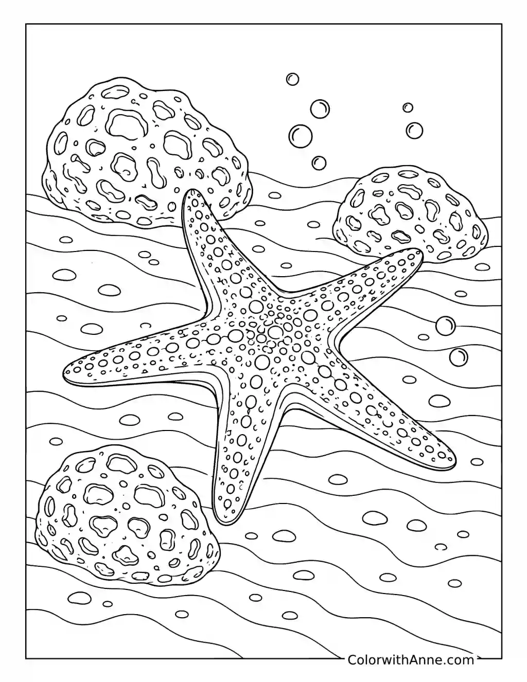 Starfish Among Porous Reef Rocks coloring page