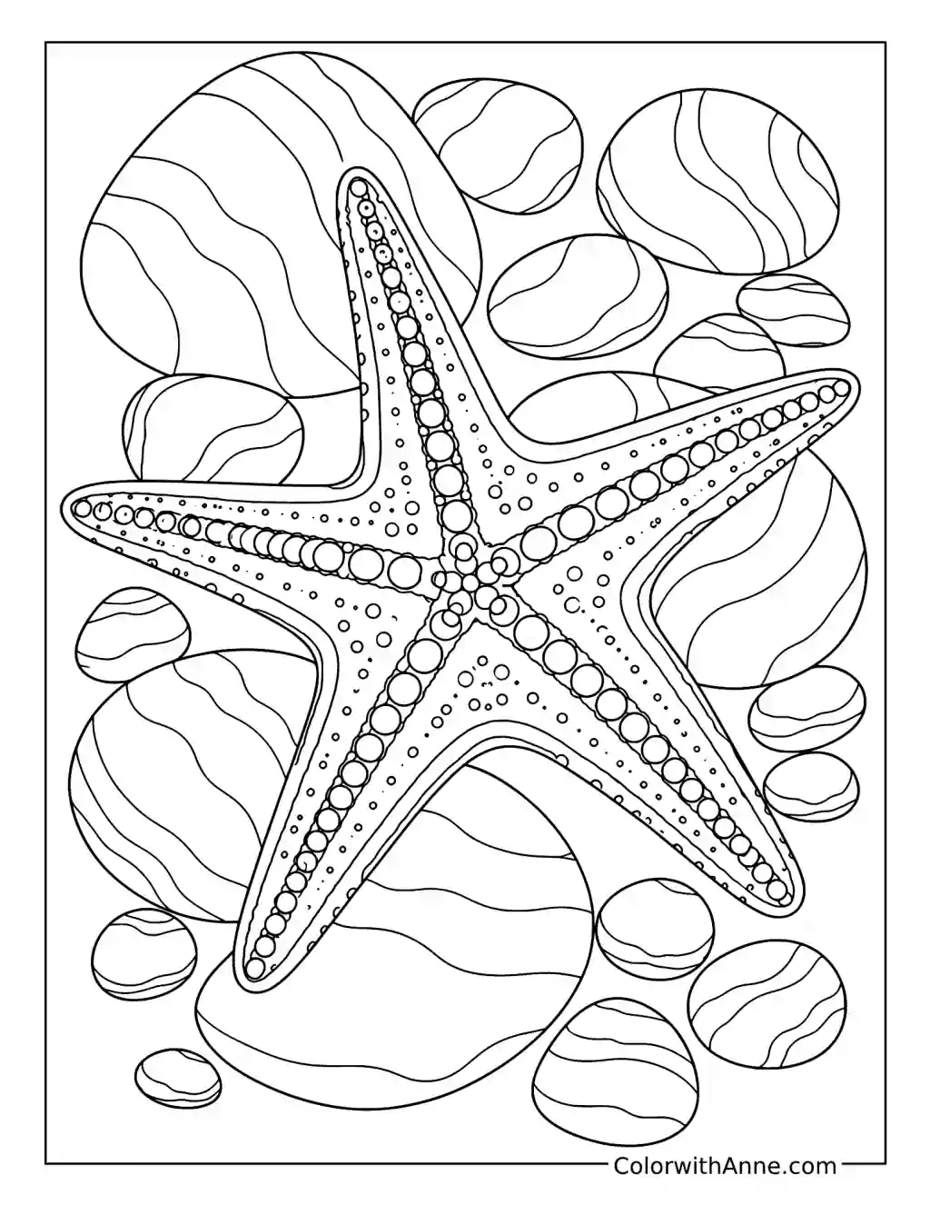 Starfish Among Striped Ocean Stones coloring page