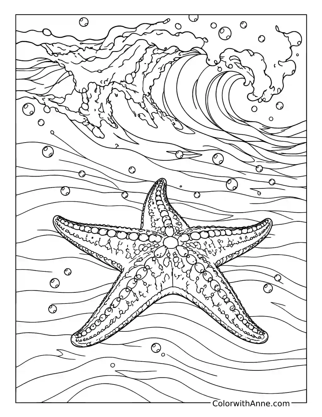 Starfish Beneath a Crashing Wave coloring page