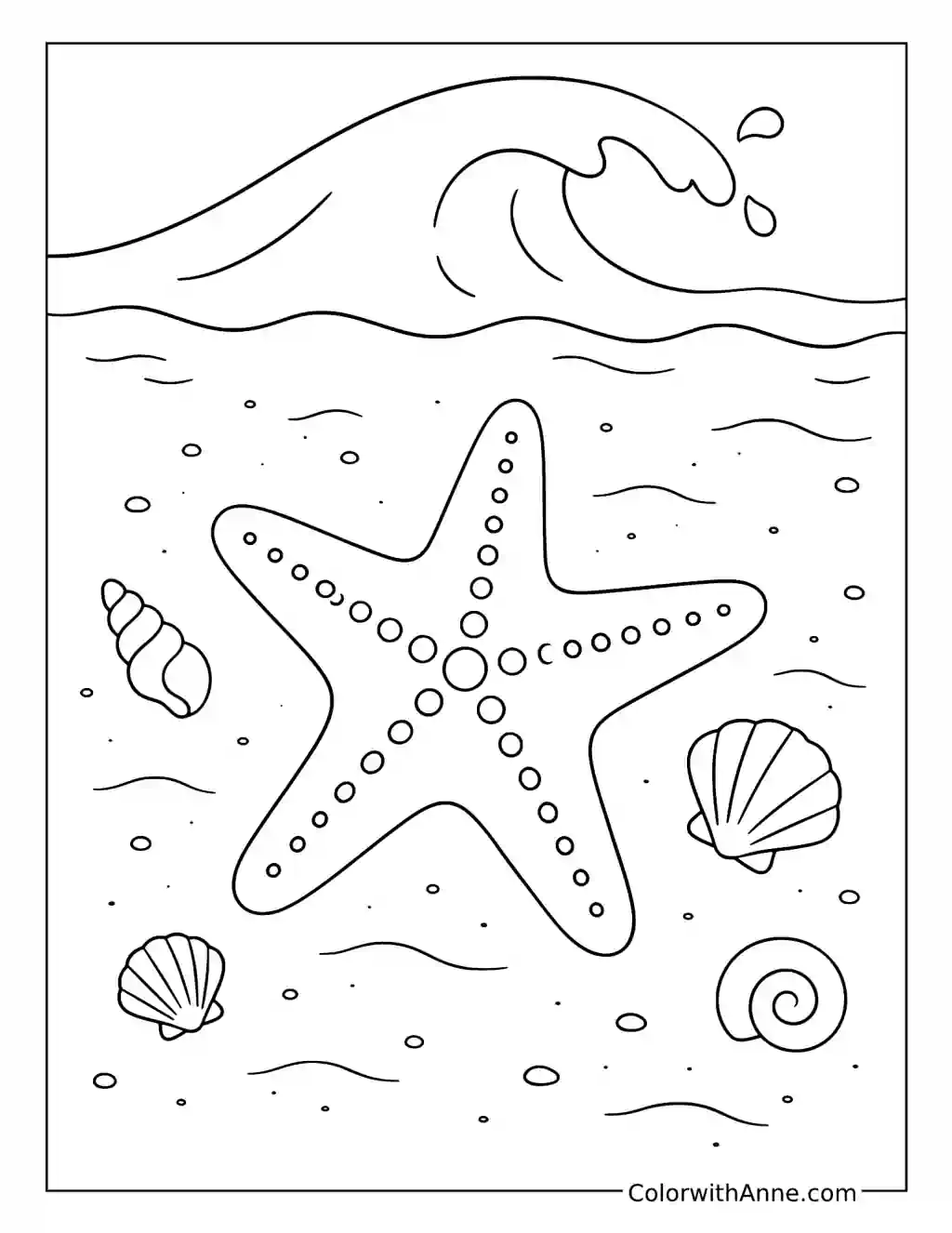 Starfish Beneath an Ocean Wave coloring page