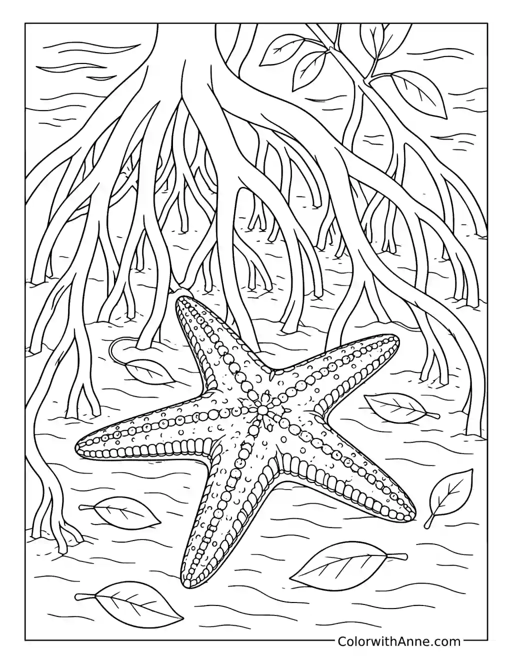Starfish Beneath Mangrove Roots coloring page