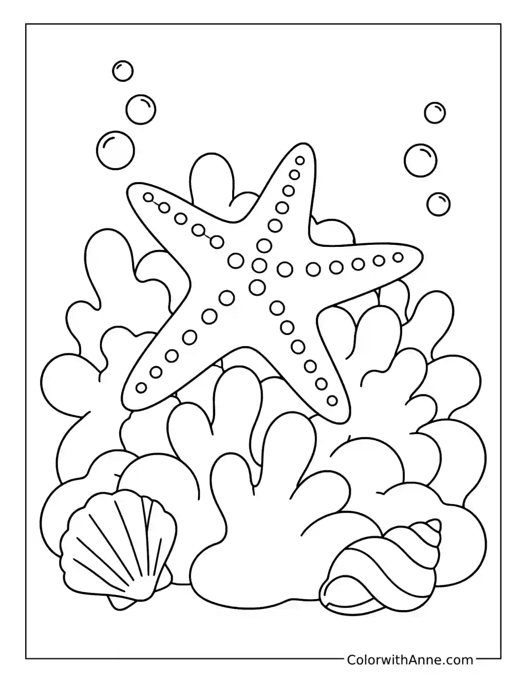 Starfish in a Bubbling Coral Reef coloring page