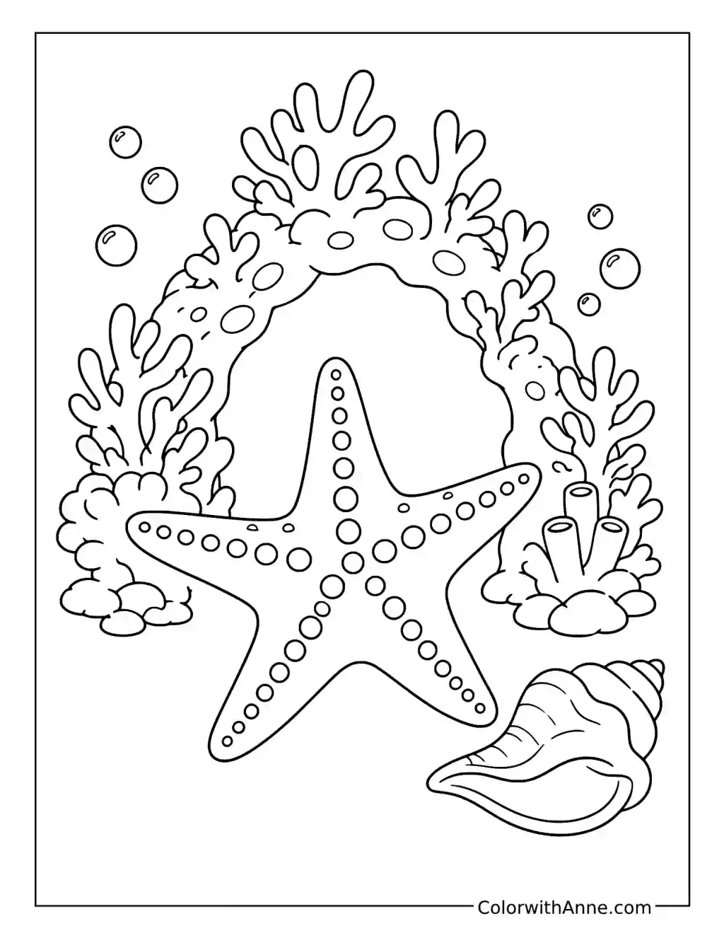 Starfish Inside a Coral Wreath coloring page