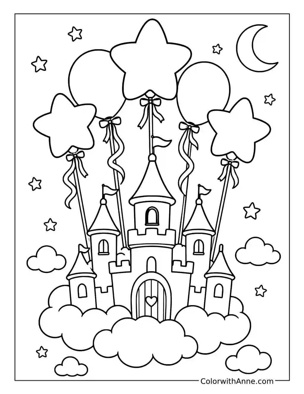 Starry Balloon Castle coloring page