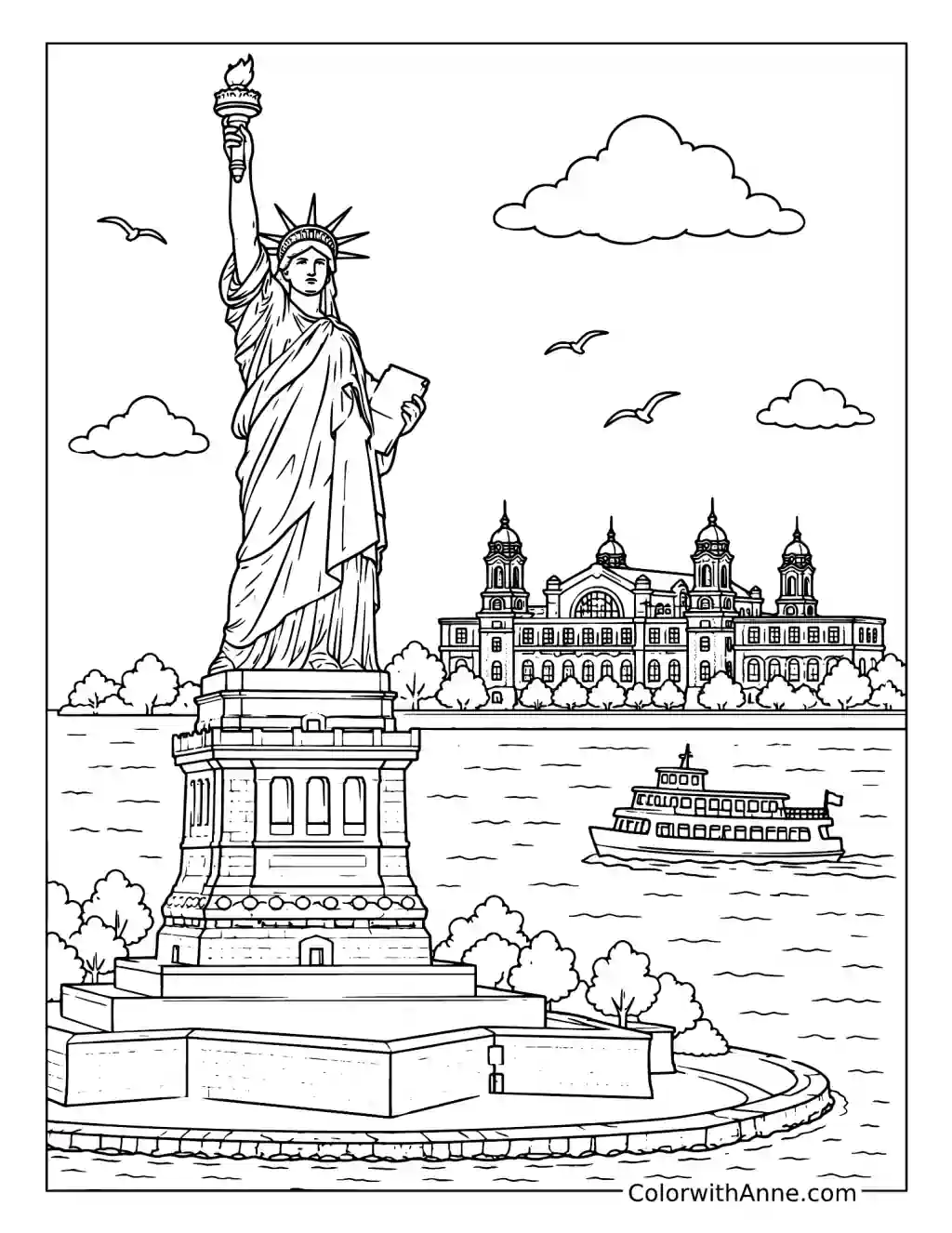 Statue of Liberty and Ellis Island coloring page