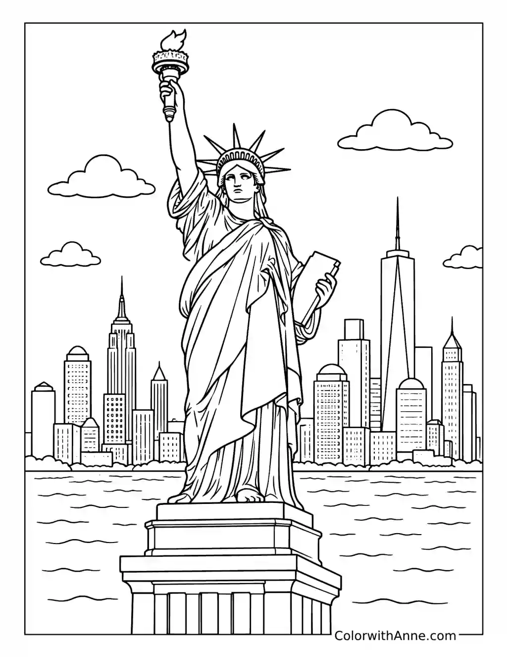 Statue of Liberty and Manhattan Skyline coloring page