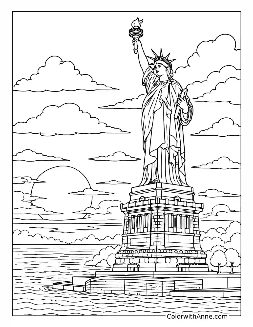 Statue of Liberty at Sunset coloring page