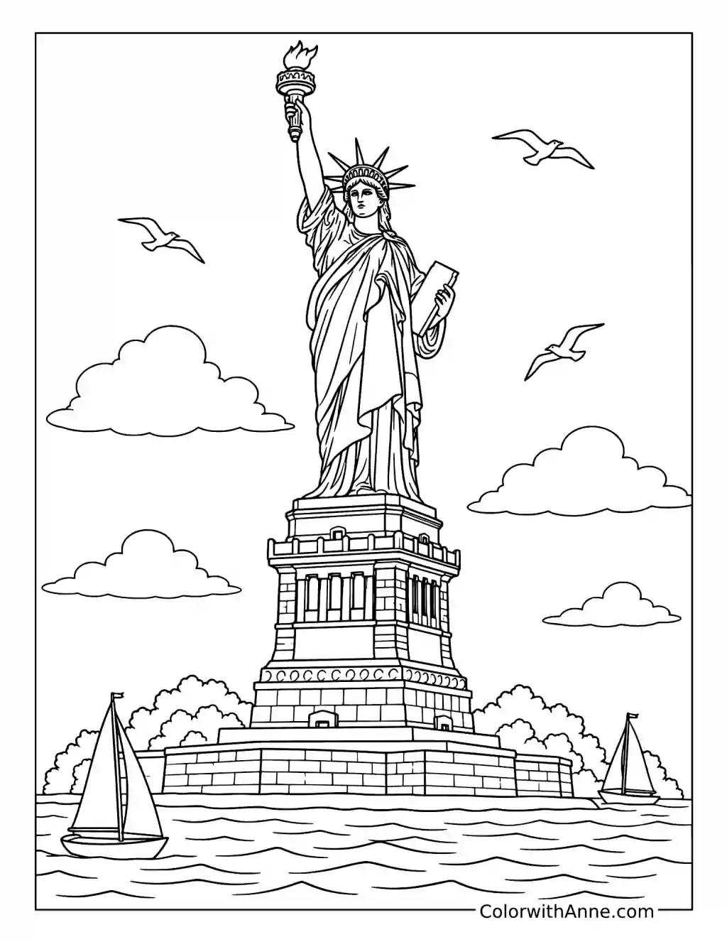 Statue of Liberty in New York Harbor coloring page