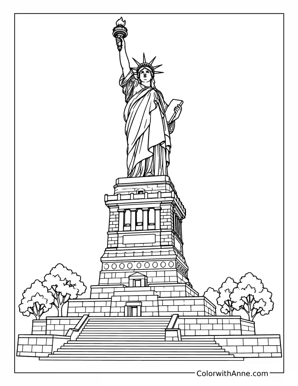 Statue of Liberty on Her Pedestal coloring page