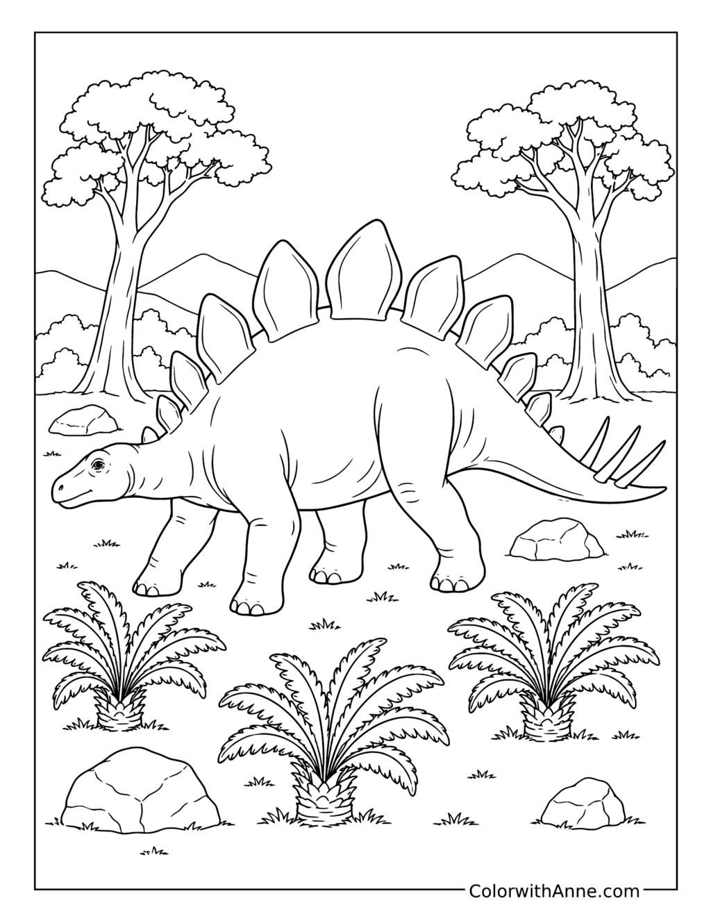 Stegosaurus among Ferns coloring page