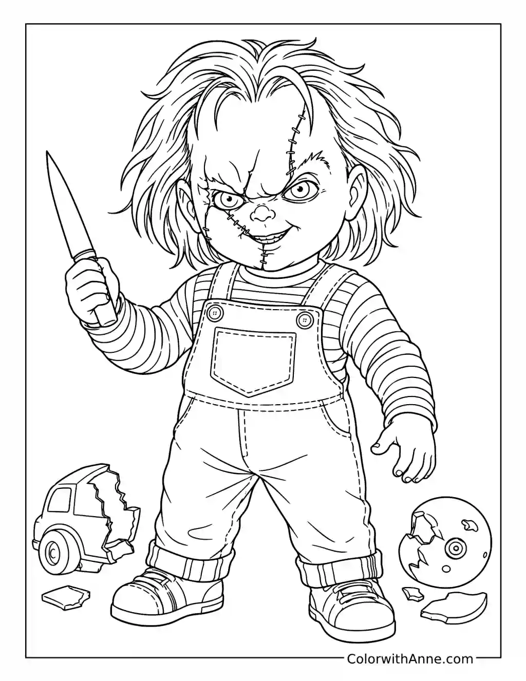Stitched Chucky Coloring Portrait coloring page