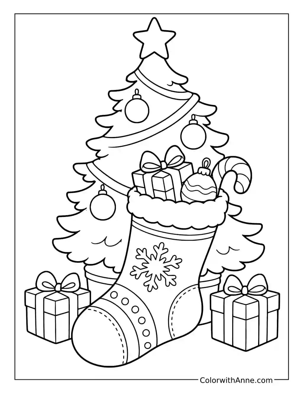 Stocking by the Decorated Christmas Tree coloring page