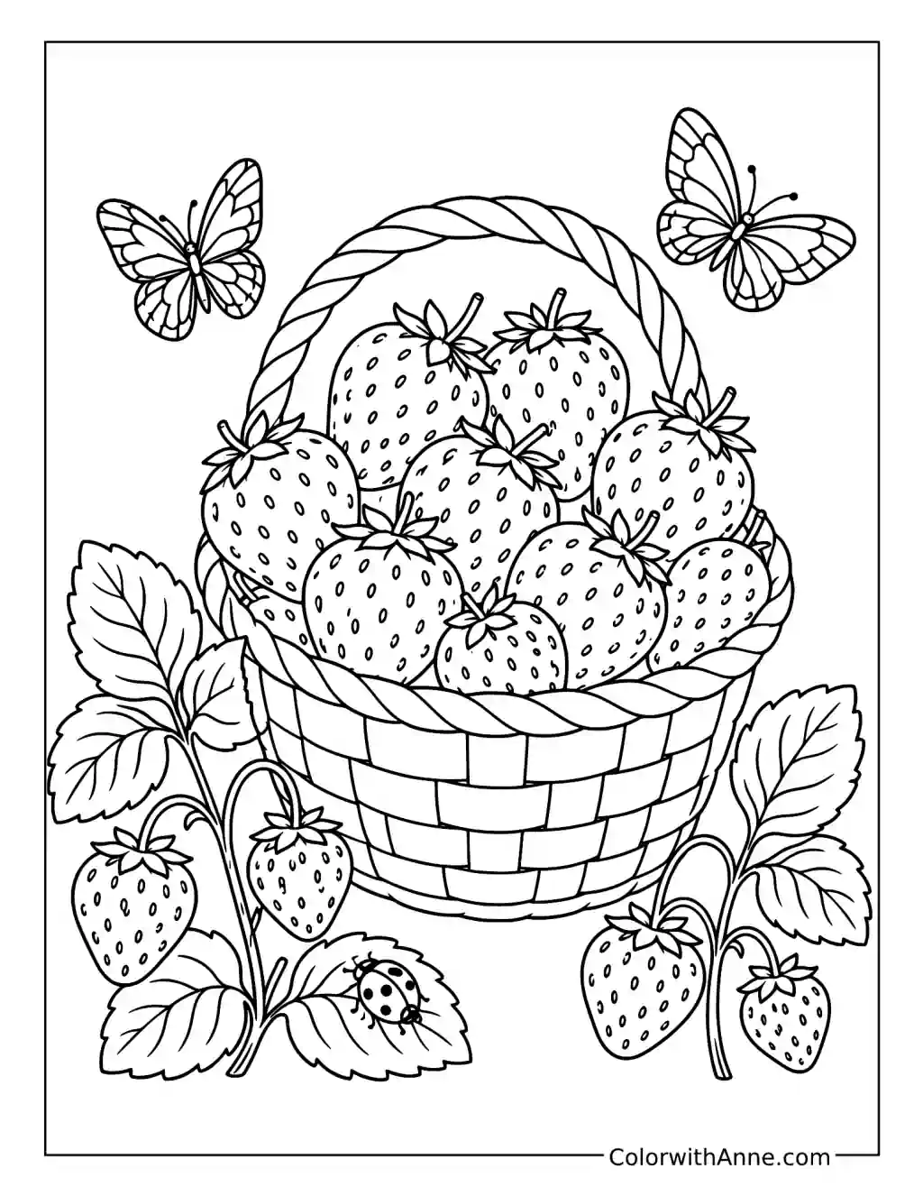 Strawberry Basket and Garden Friends coloring page