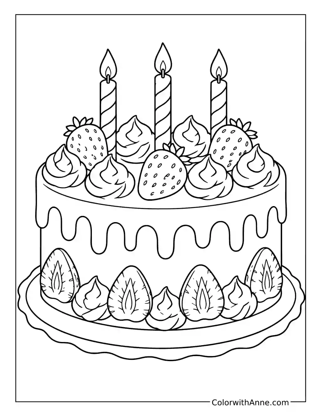 Strawberry Cream Birthday Cake coloring page