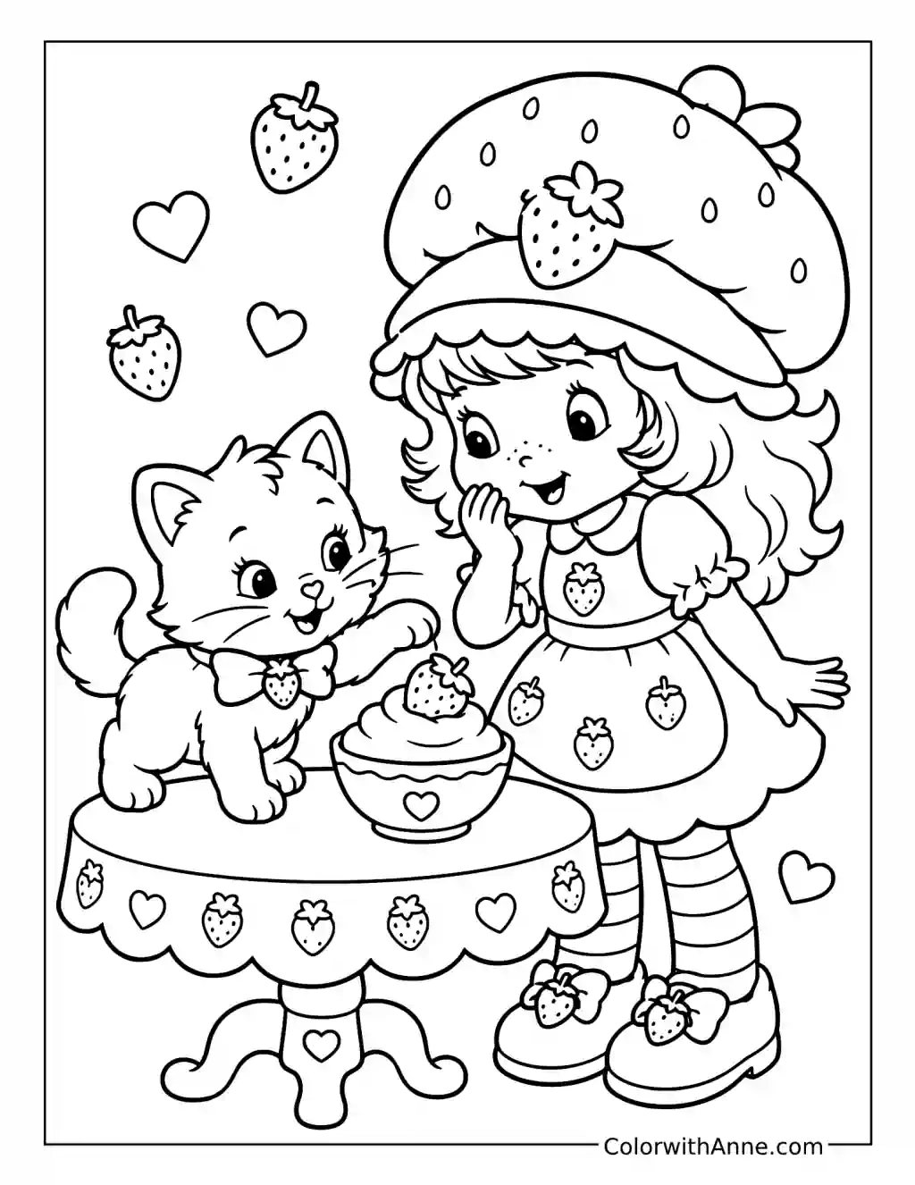 Strawberry Shortcake and Custard beside a Cupcake coloring page
