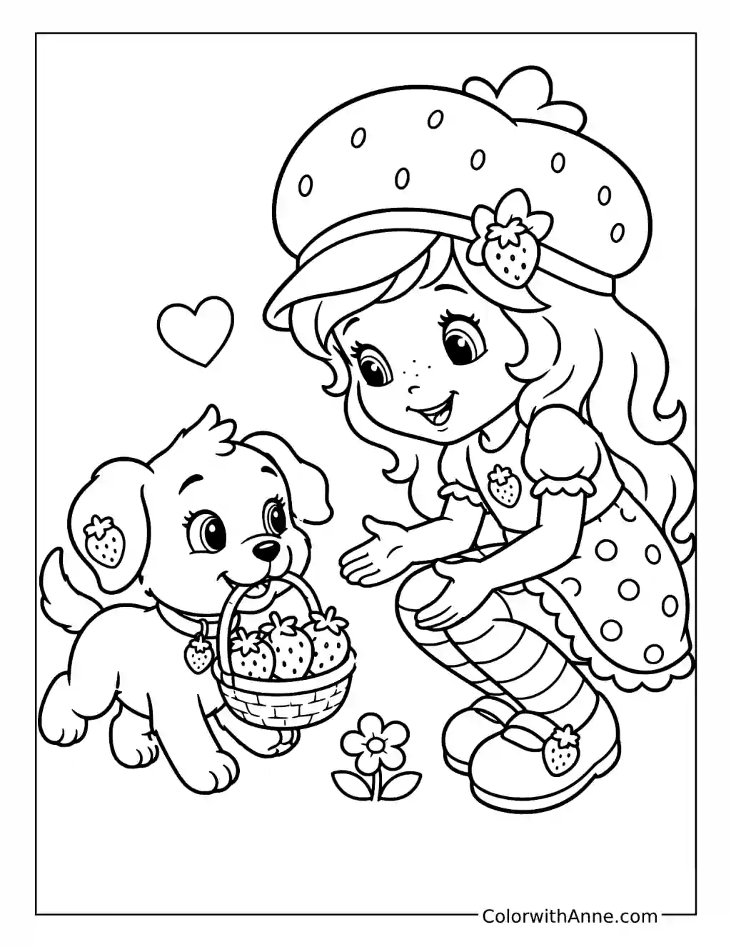 Strawberry Shortcake and Pupcake with a Berry Basket coloring page