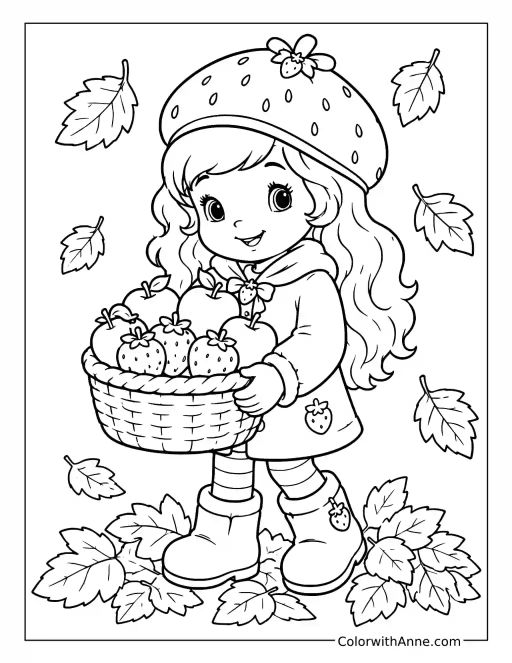 Strawberry Shortcake Carrying an Autumn Harvest Basket coloring page