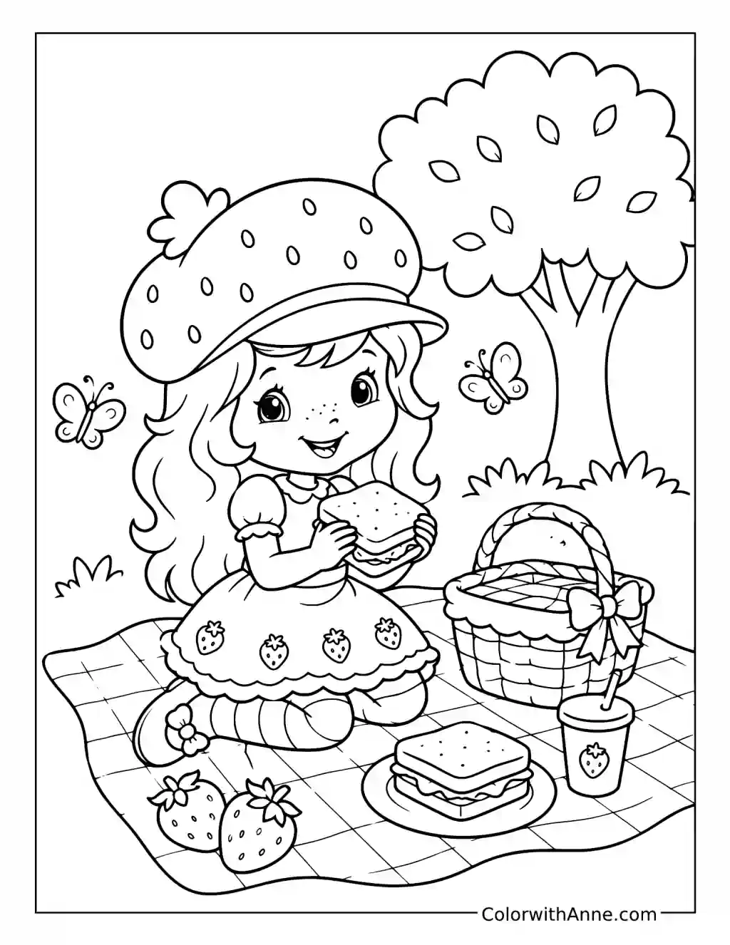 Strawberry Shortcake Enjoying a Picnic coloring page