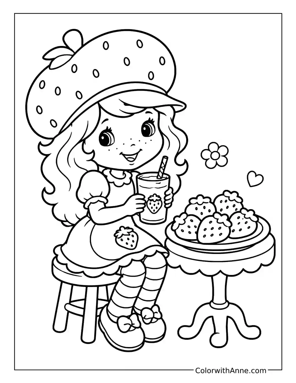 Strawberry Shortcake Enjoying a Strawberry Drink coloring page