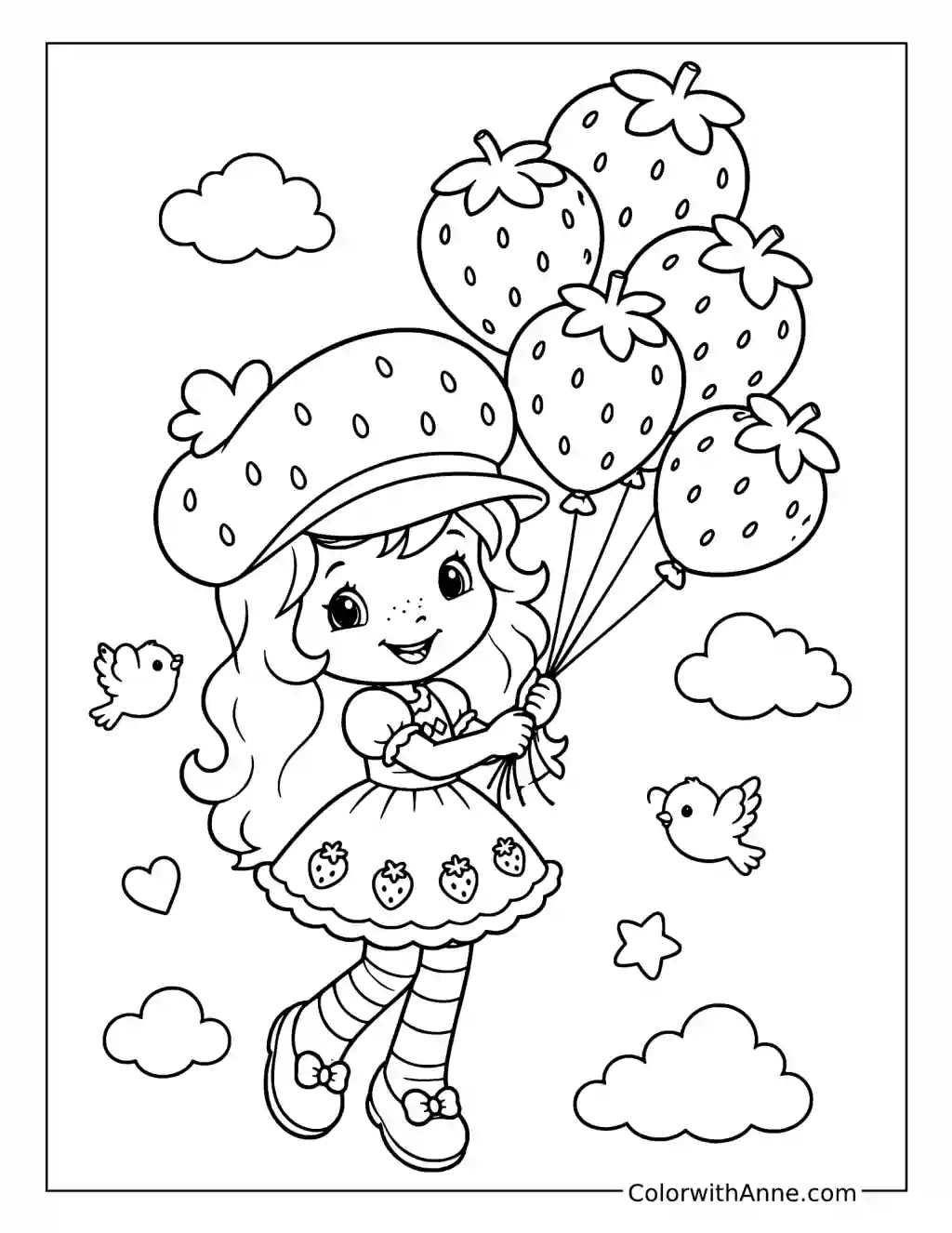 Strawberry Shortcake Floating with Strawberry Balloons coloring page