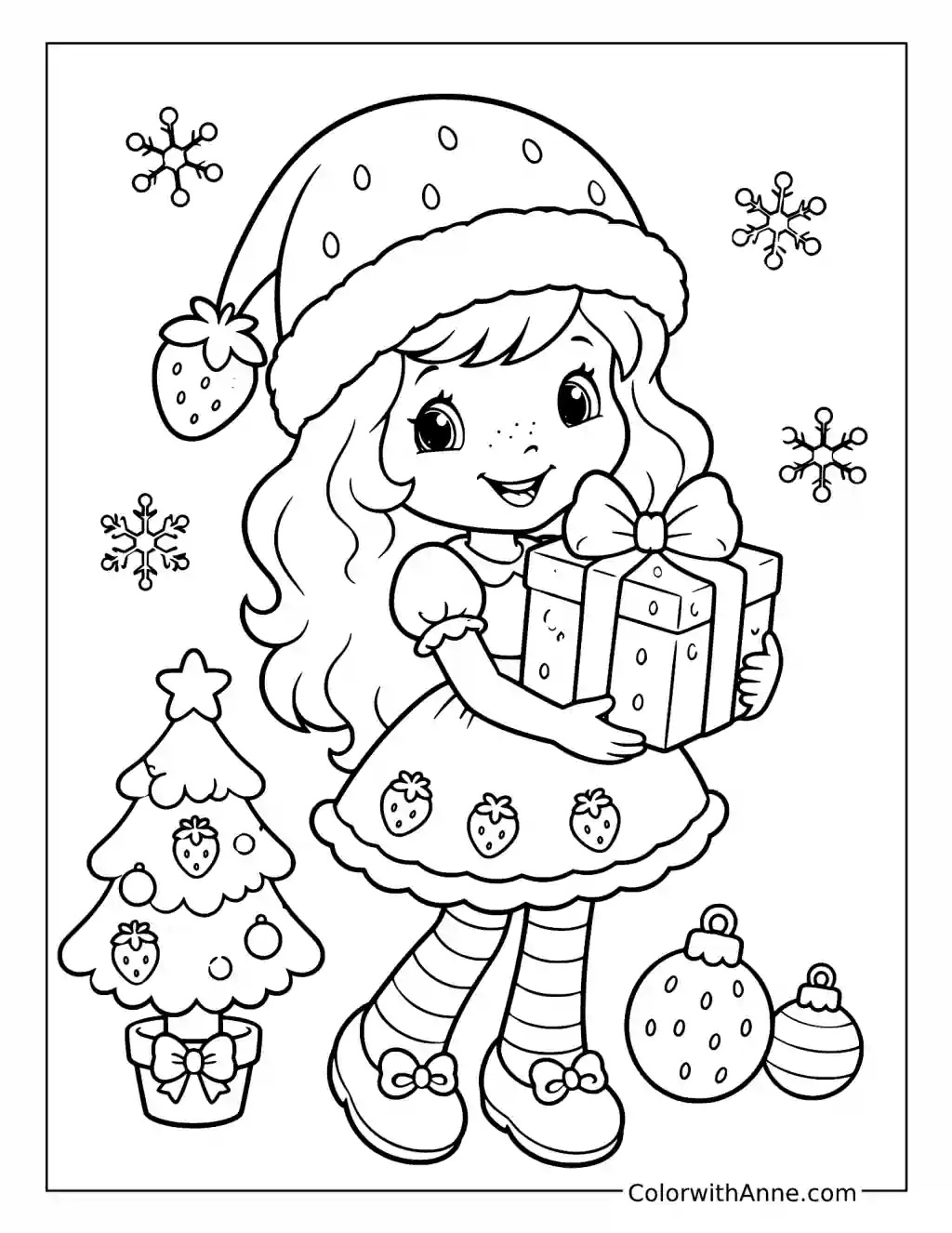 Strawberry Shortcake Holding a Christmas Gift coloring page