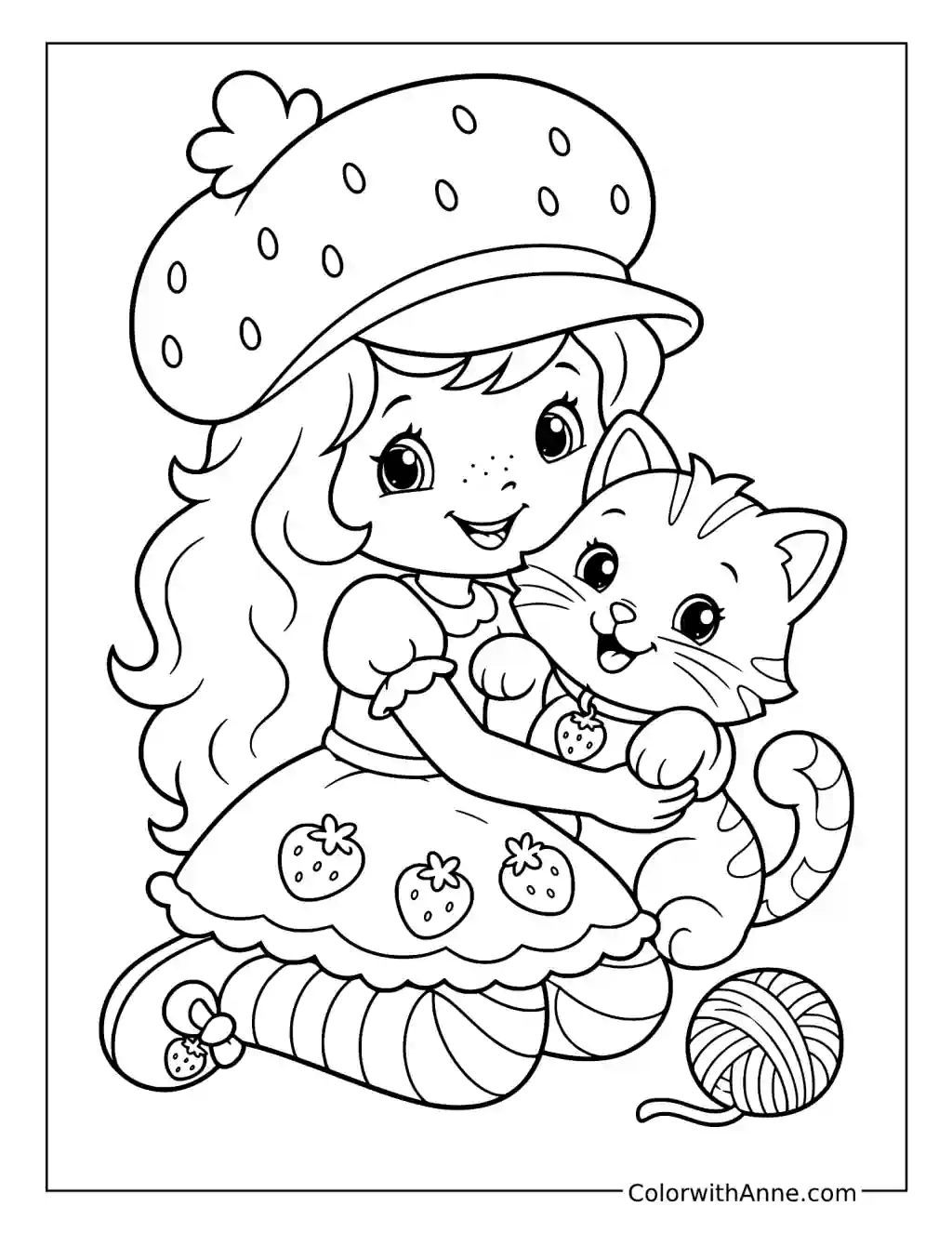Strawberry Shortcake Hugging Custard coloring page
