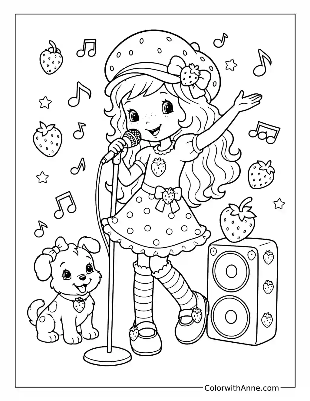 Strawberry Shortcake Singing with Pupcake coloring page
