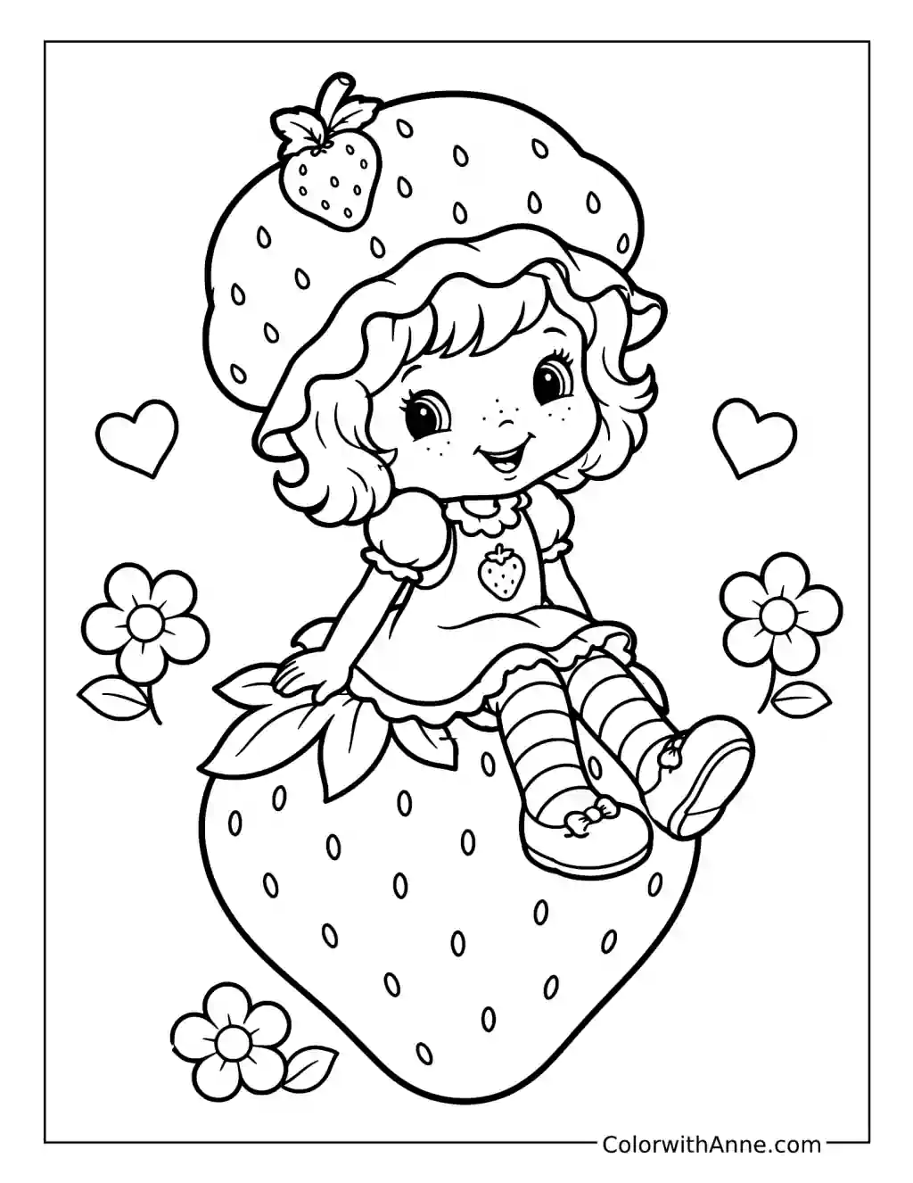 Strawberry Shortcake Sitting on a Giant Strawberry coloring page
