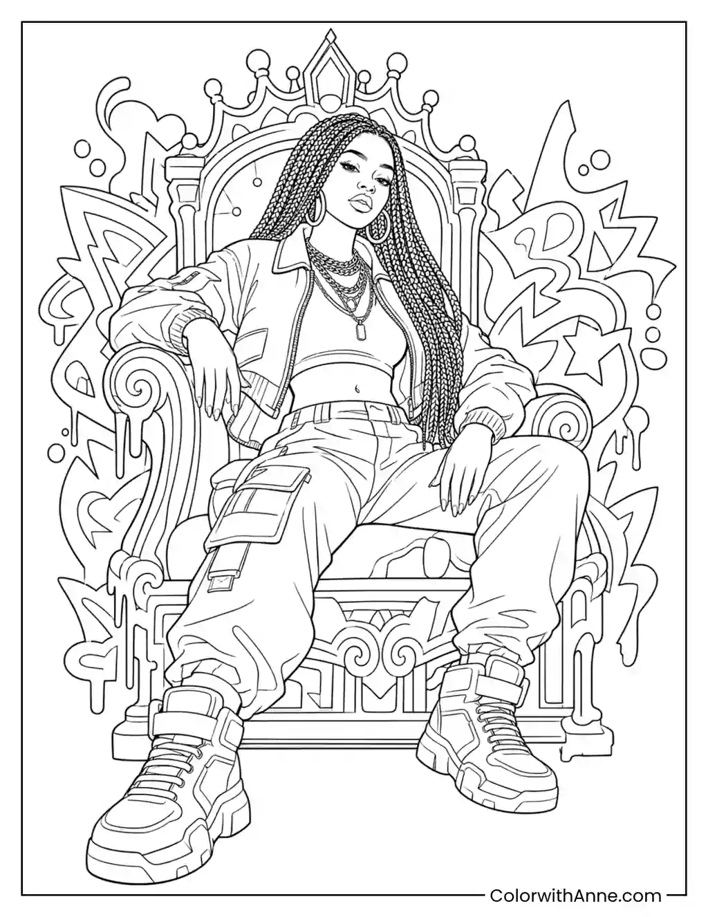 Street Queen on the Throne coloring page