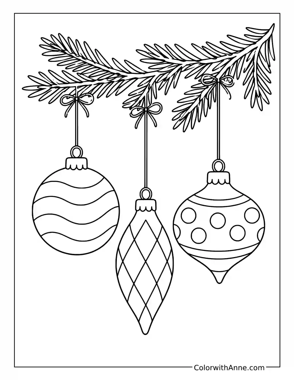 Striped Christmas Ornaments coloring page